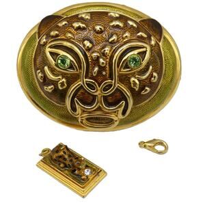 Berebi Limited Ed Panther Trinket Box w/ Charm Pendant Gold Tone Collectible Set